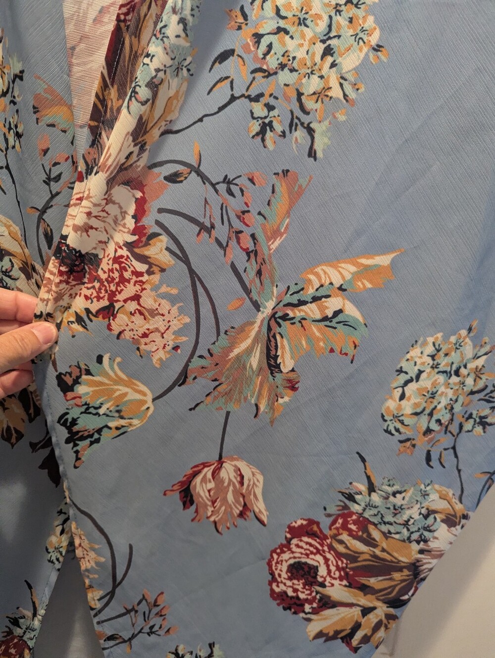 Floral Kimono Coverup Light Blue With Pink Flowers Botanical Boho Relaxed *EUC - Picture 2 of 7